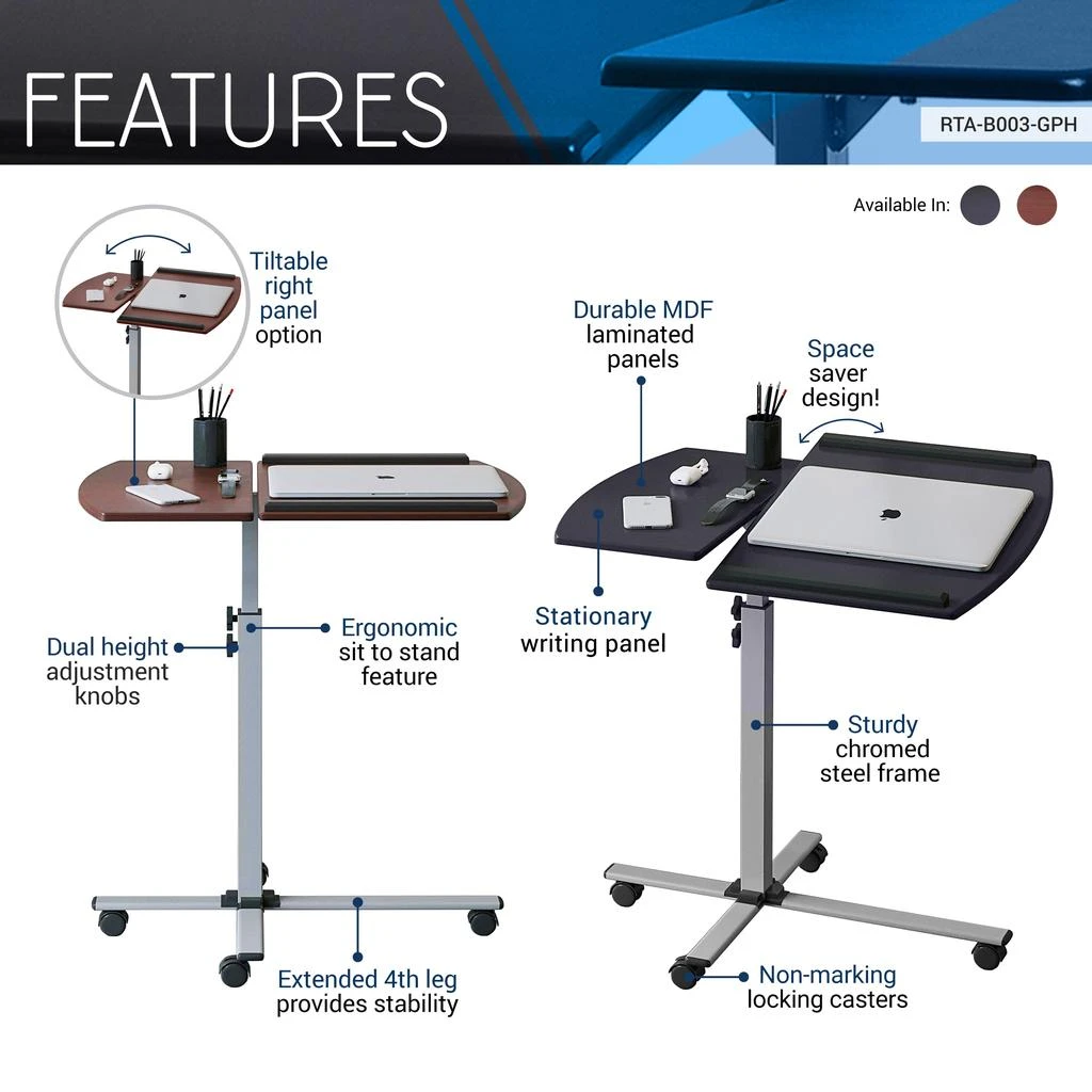 商品Streamdale Furniture|Streamdale Rolling Adjustable Laptop Cart,价格¥1018,第5张图片详细描述