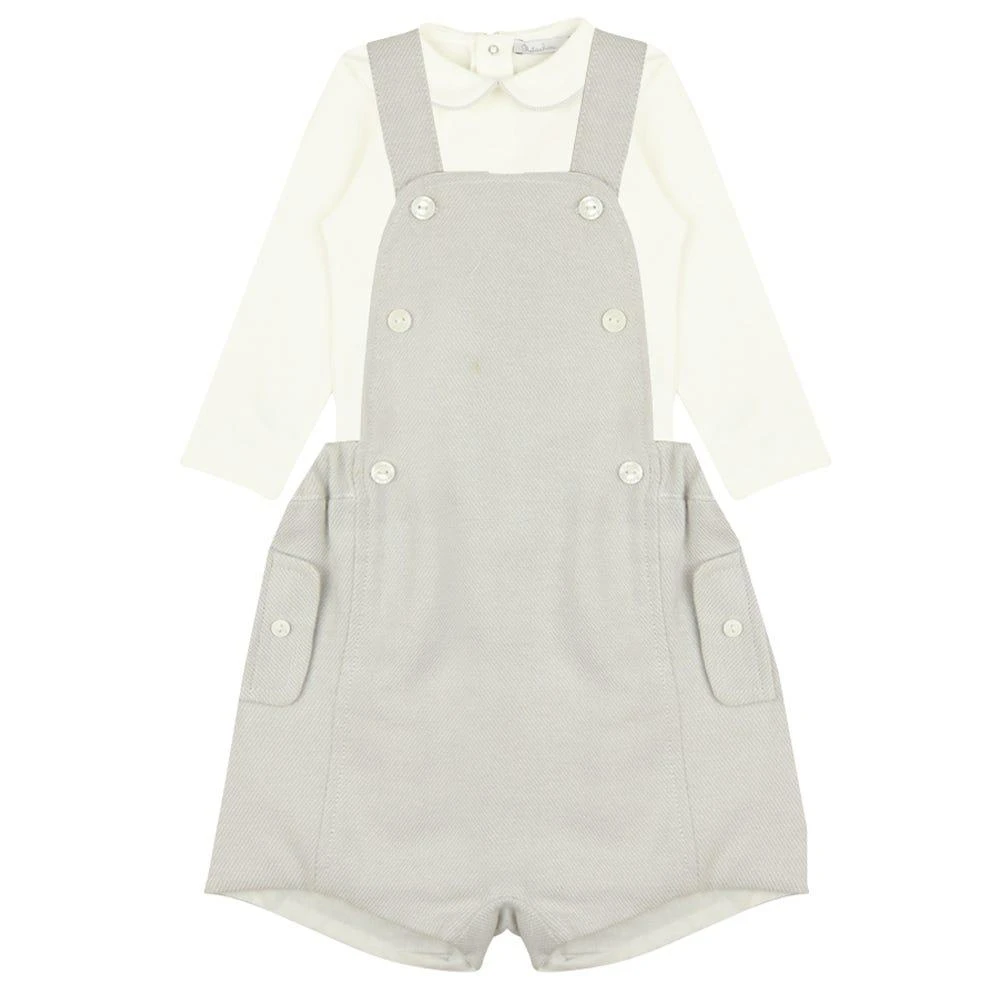 商品Patachou|White & Grey Trim Long Sleeve Bodysuit & Shortie Dungarees Set,价格¥201,第1张图片