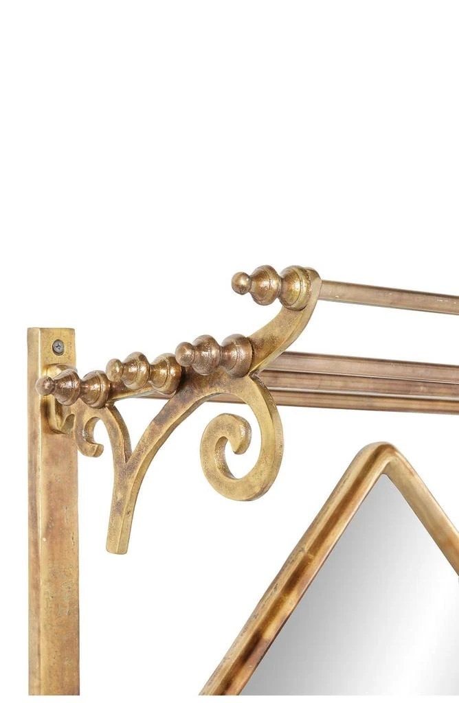 商品WILLOW ROW|Brass Bathroom Wall Rack with Hooks & Diamond-Shaped Mirror,价格¥1409,第3张图片详细描述
