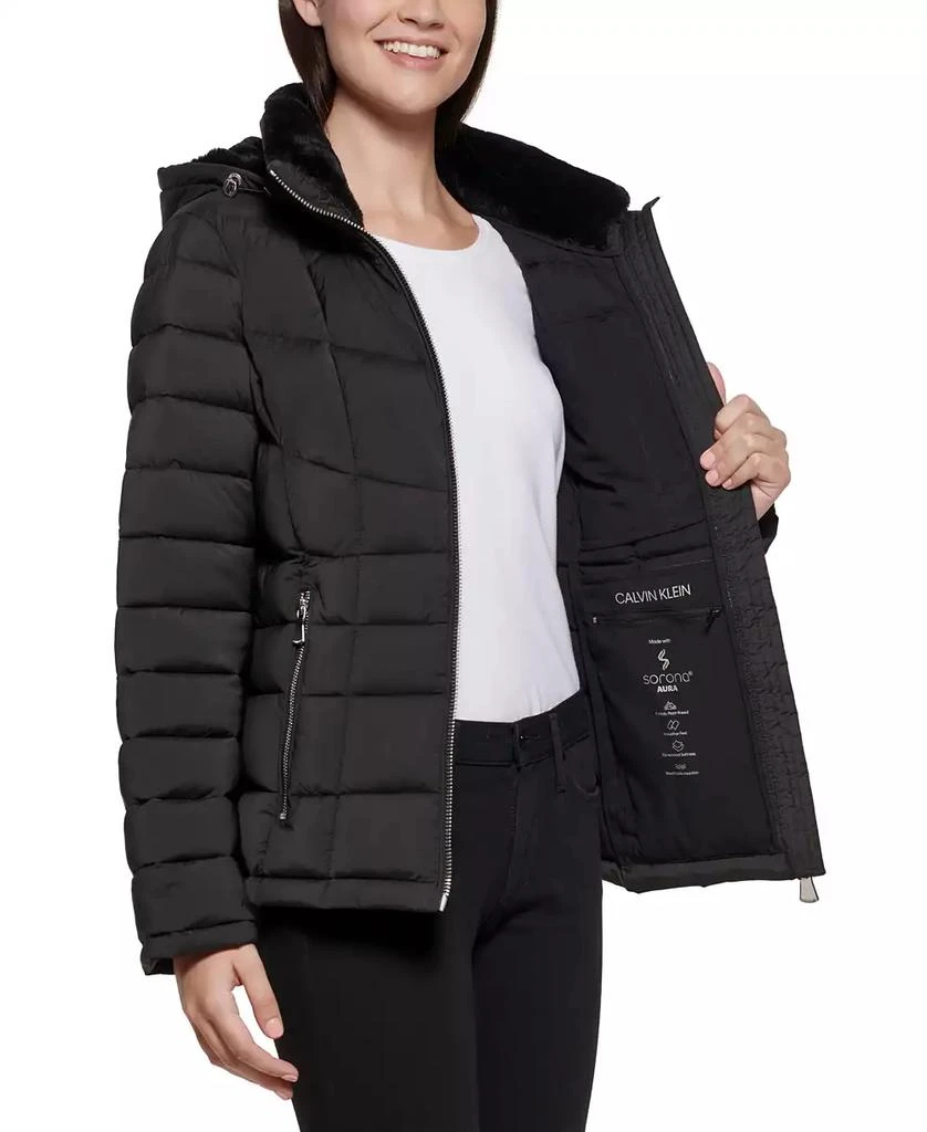 商品Calvin Klein|Women's Faux-Fur-Trim Hooded Puffer Coat, Created for Macy's,价格¥655,第4张图片详细描述