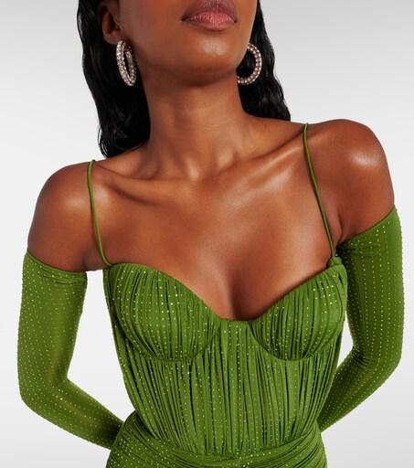dark green alex perry dress Alex Perry Sequined Mesh Gown - Dark green 60% Off