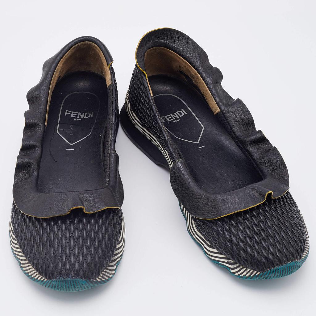 Fendi Black Leather Ruffle Slip On Sneakers Size 39.5商品第4张图片规格展示