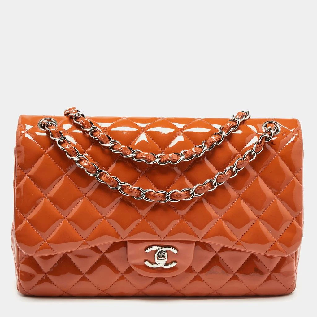 商品[二手商品] Chanel|Chanel Orange Quilted Patent Leather Jumbo Classic Double Flap Bag,价格¥27645,第1张图片