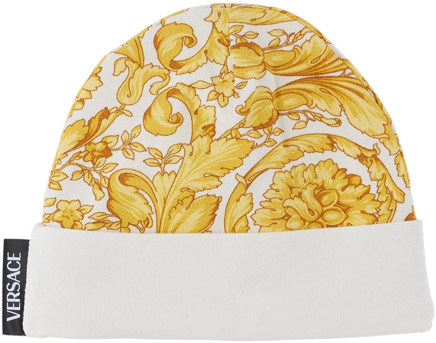 商品Versace|白色 & 金色 Barocco 婴儿毛线帽,价格¥436,第1张图片