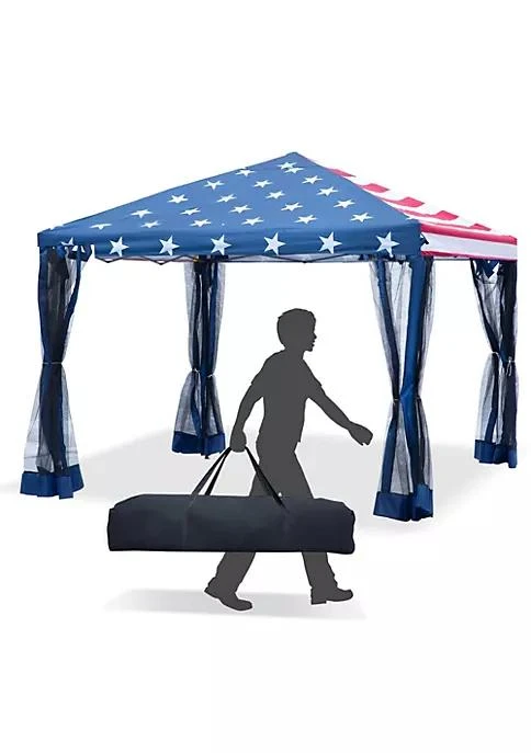 商品belk|10 X 10 Heavy Duty Pop Up Canopy With Removable Mesh Sidewall Netting Easy Setup Design Outdoor Party Event With Storage Bag American Flag,价格¥1121,第1张图片