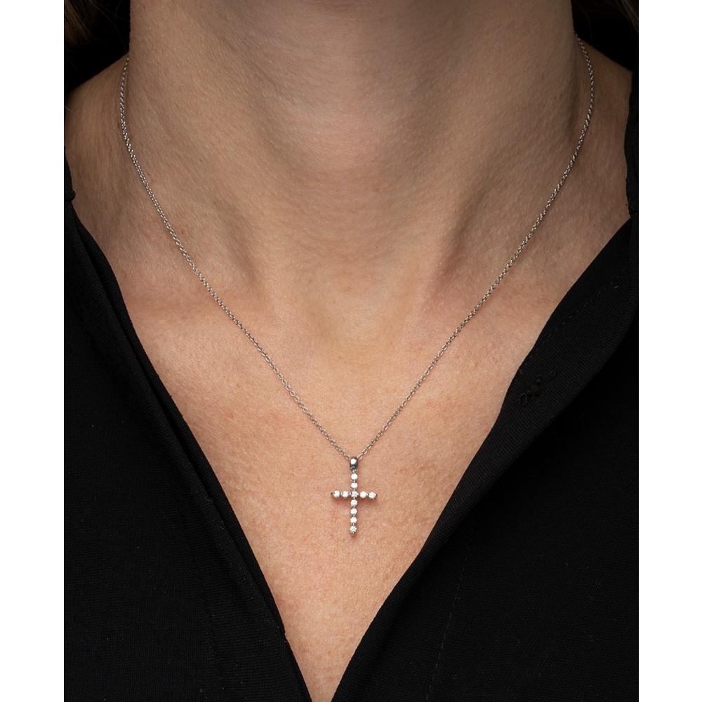 Diamond Cross Pendant Necklace (1/6 ct. t.w.) in Platinum, 18" + 2" extender, Created for Macy's商品第4张图片规格展示
