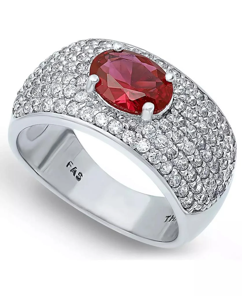 商品Macy's|Cubic Zirconia Pavé Band Ring with Red CZ Oval Center Prong Stone in Silver Plate,价格¥131,第1张图片