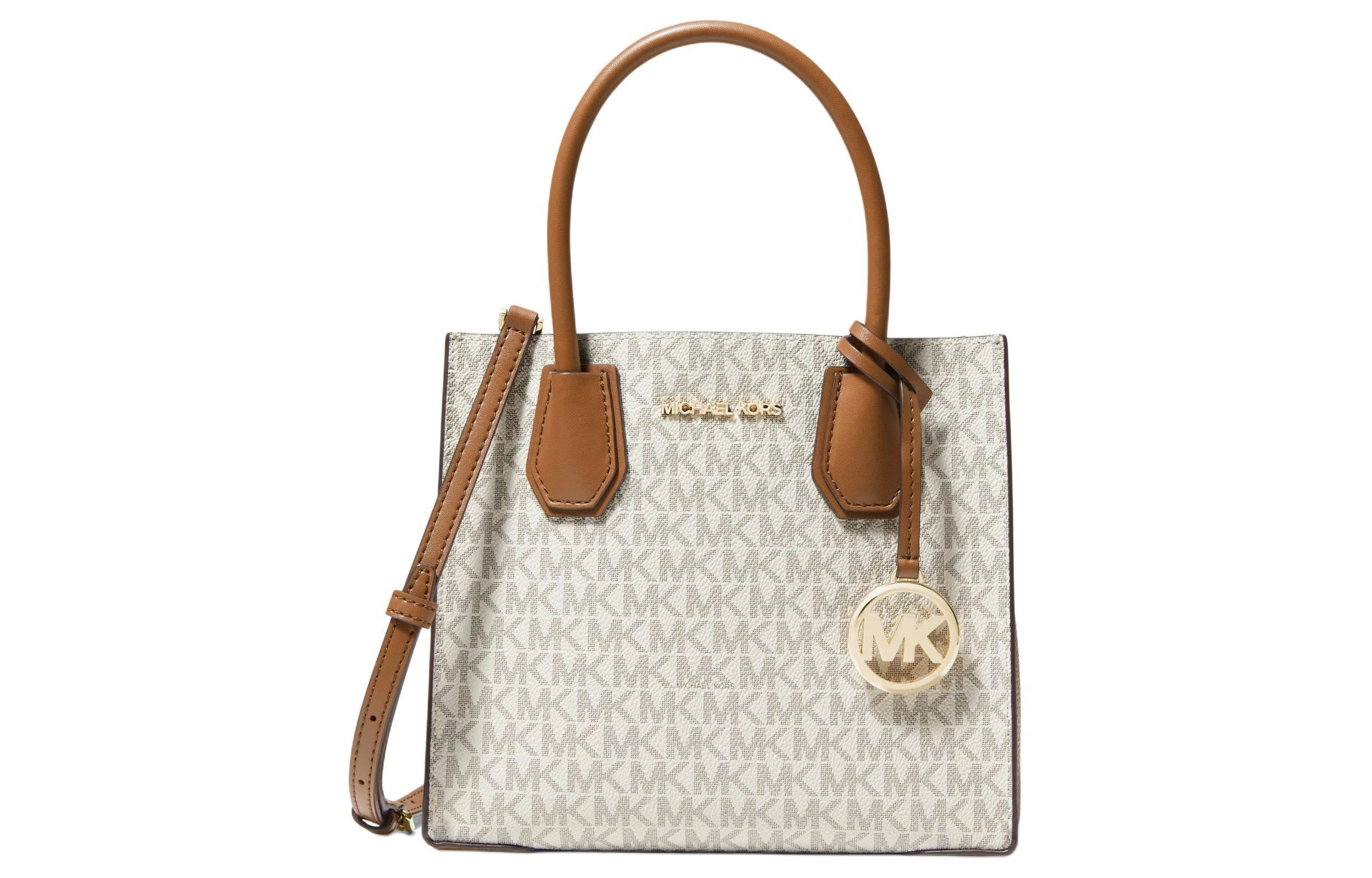 商品[国内直发] Michael Kors|迈克高仕 MK Mercer 经典复古老花满 牛皮织物 风琴包单肩包 中号 女款 香草色,价格¥2646,第3张图片详细描述