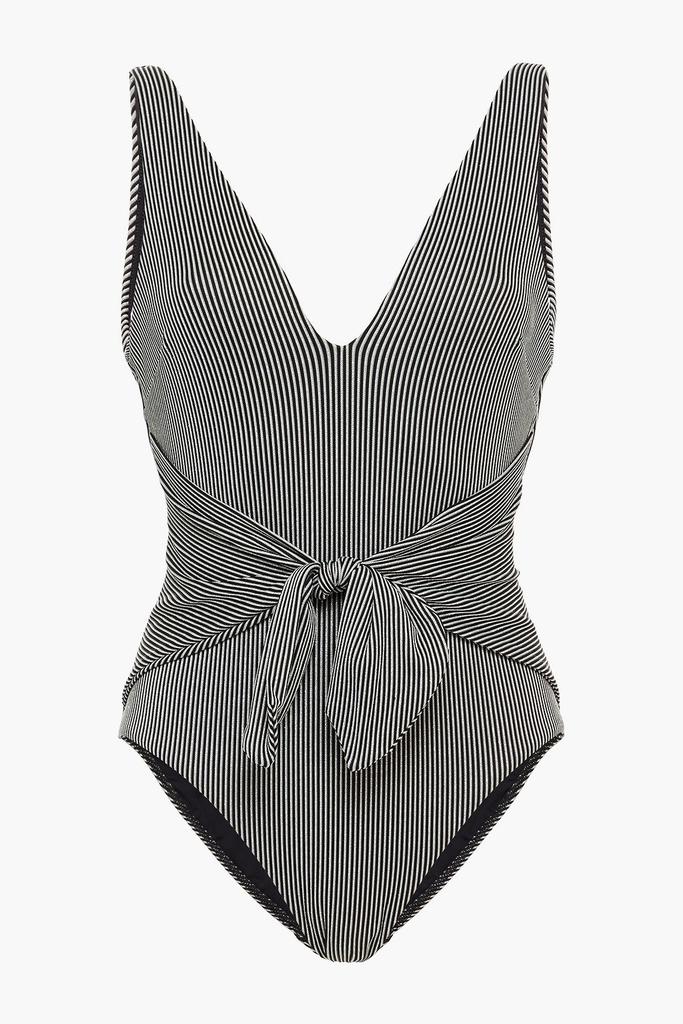 Bellitude tie-front metallic ribbed swimsuit商品第1张图片规格展示