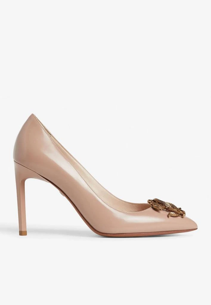 商品Roberto Cavalli|Mirror Snake 90 Leather Pointed Pumps,价格¥7284,第1张图片