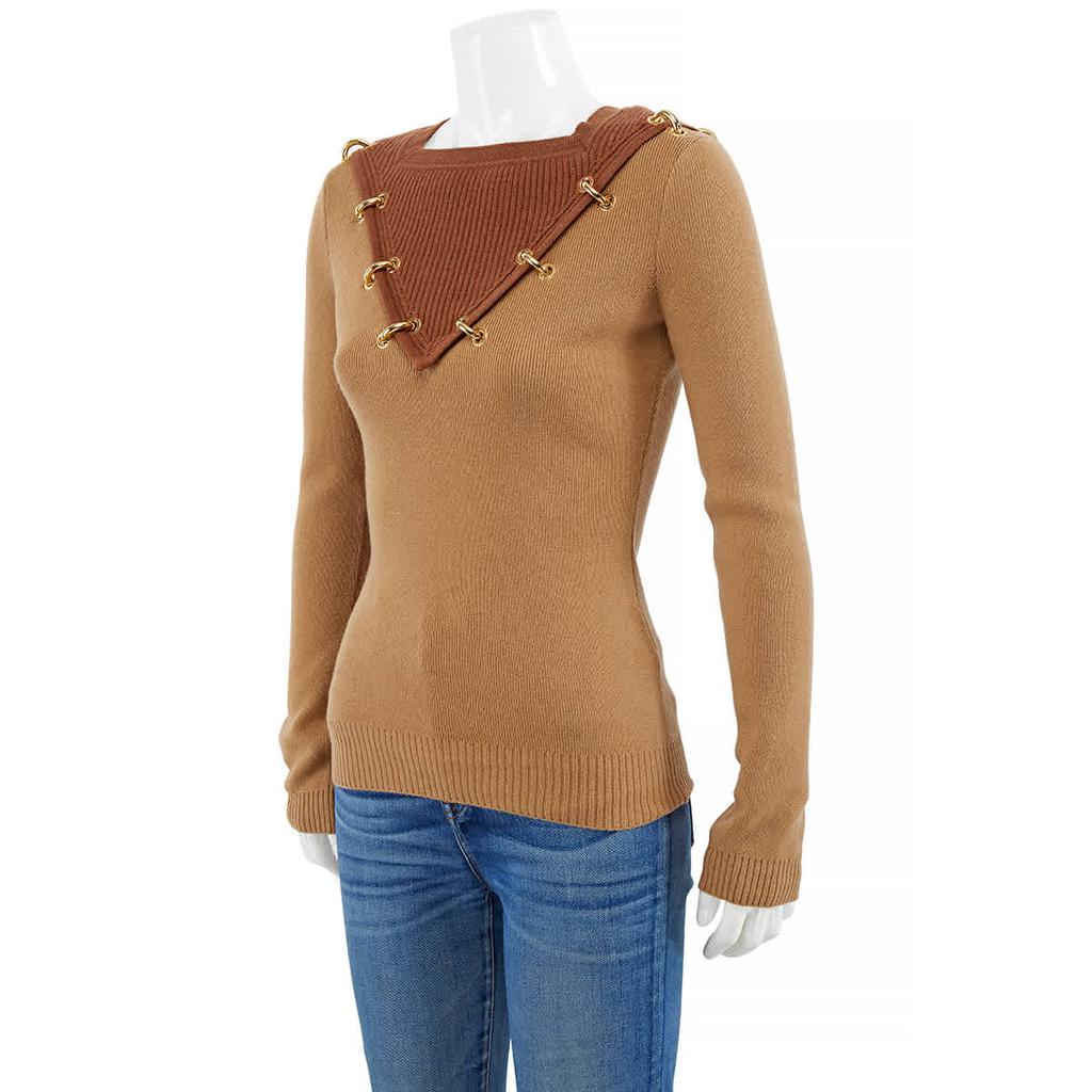 Burberry Ladies Warm Camel Two-tone Wool Cashmere Sweater, Size Small商品第2张图片规格展示