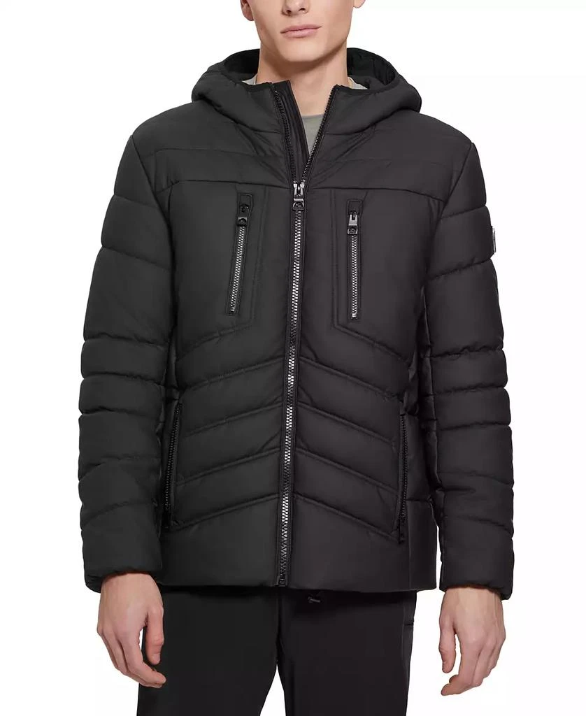 商品GUESS|Men's Quilted Faux Leather Hooded Jacket,价格¥692,第1张图片