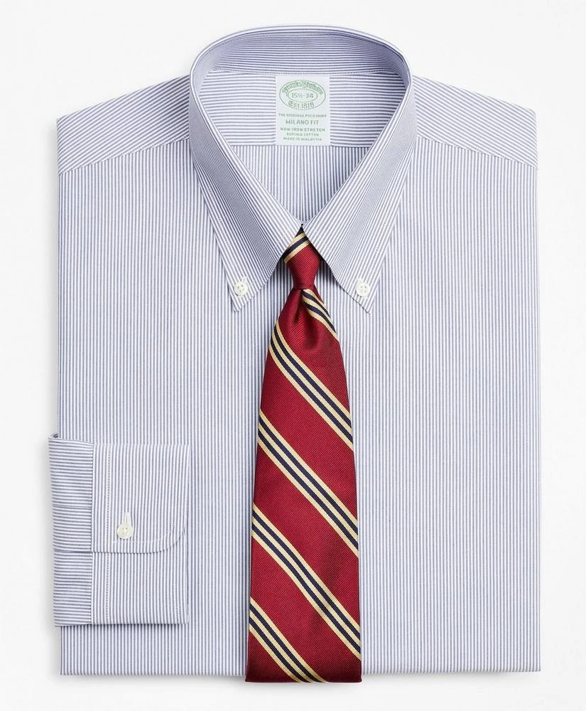 商品Brooks Brothers|Stretch Milano Slim-Fit Dress Shirt, Non-Iron Poplin Button-Down Collar Fine Stripe,价格¥942,第1张图片