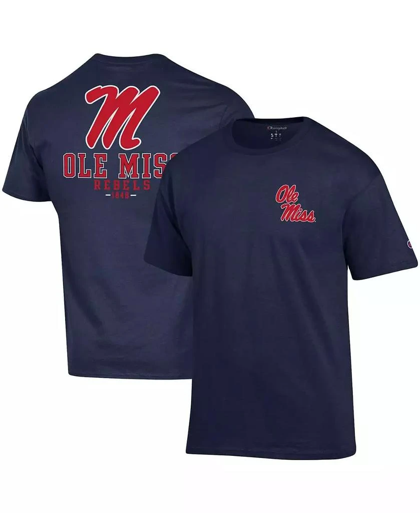 商品CHAMPION|Men's Navy Ole Miss Rebels Stack 2-Hit T-shirt,价格¥262,第1张图片