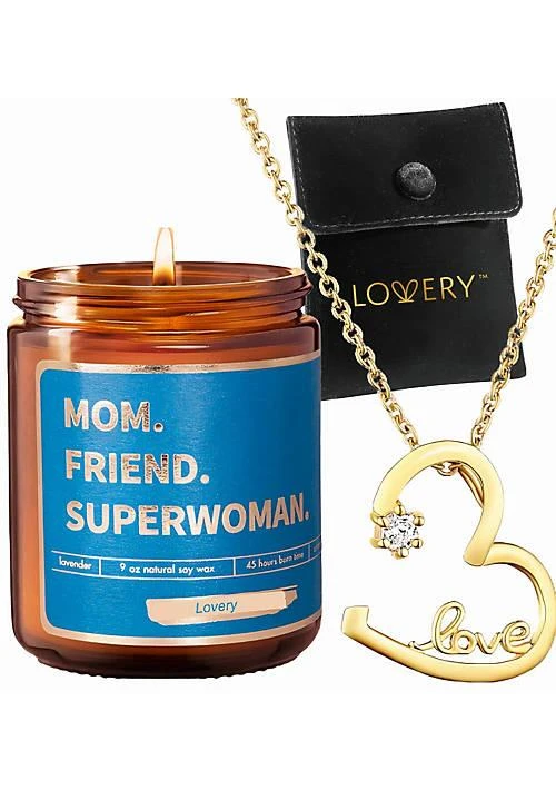 商品Lovery|Mothes Day 14K Gold Plated Open Heart Pendant Love Necklace With Pouch Superwoman Soy Candle,价格¥480,第1张图片