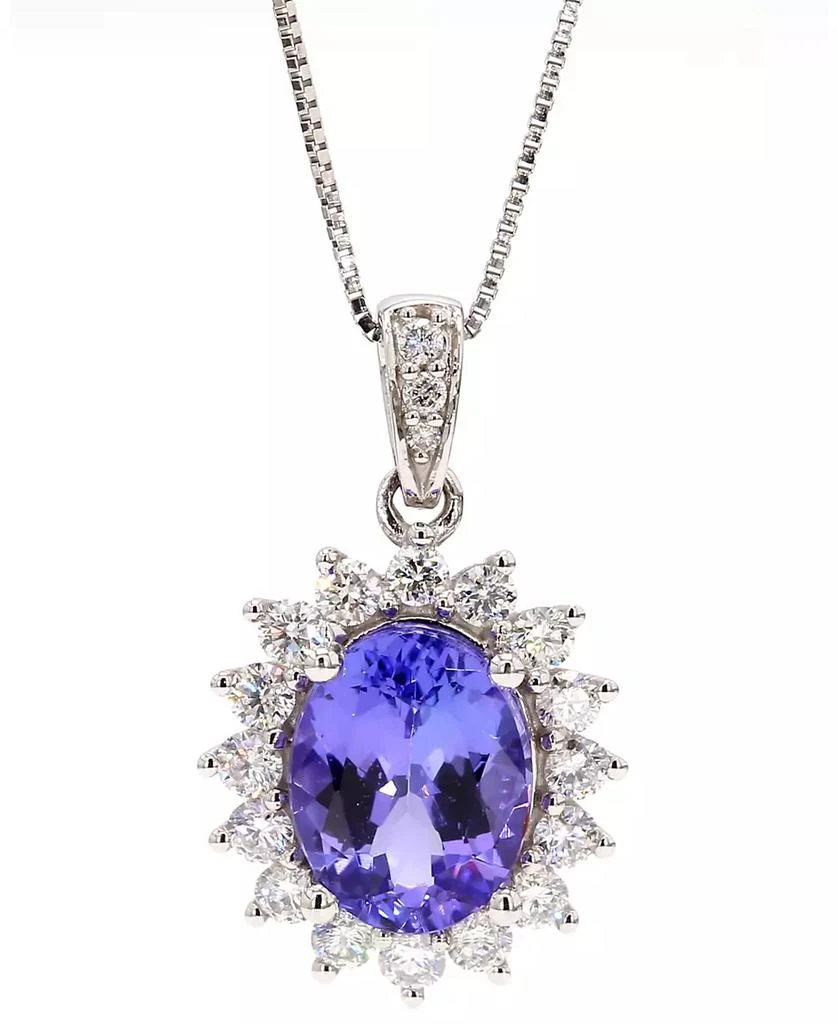 商品Macy's|Tanzanite (2 ct. t.w.) & Diamond (1/2 ct. t.w.) Oval Halo 18" Pendant Necklace in 10k Gold,价格¥10470,第1张图片