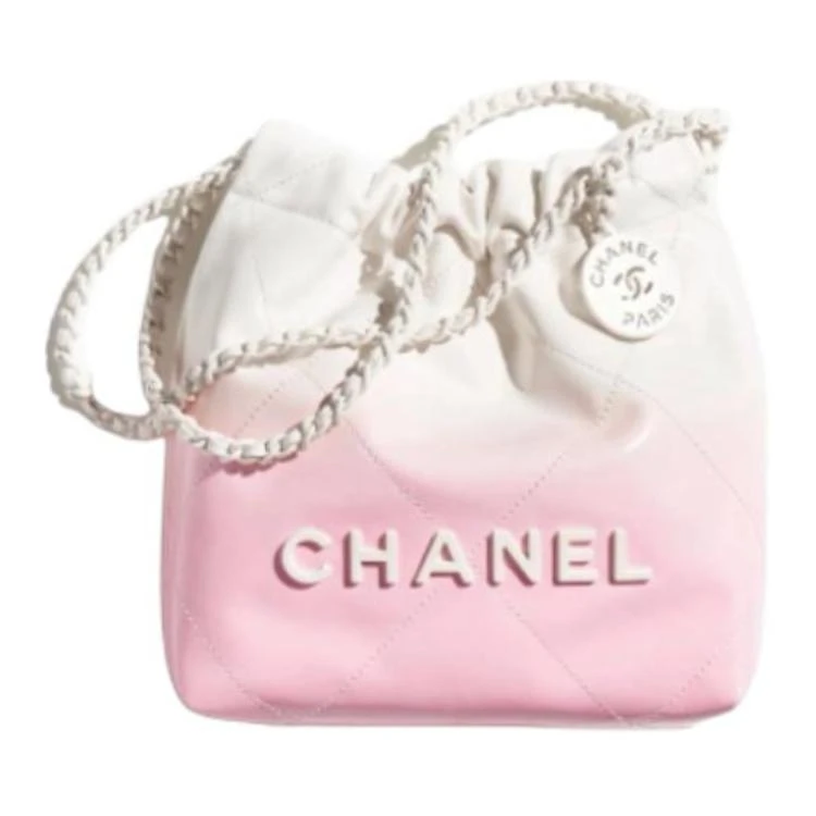 商品[国内直发] Chanel|香奈儿 22Bag 24S Logo抽绳开合 漆面渐变小牛皮 斜挎单肩包 迷你 女款 白色拼粉色,价格¥46849,第1张图片