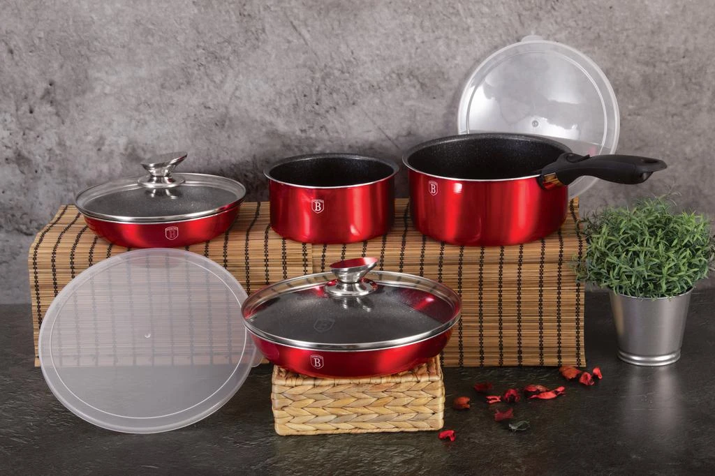 9-Pieces Cookware Set w/ Detached Ergonomic Handle Burgundy Collection 商品