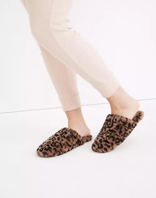 Quilted Scuff Slippers in Leopard Recycled Faux Fur商品第4张图片规格展示
