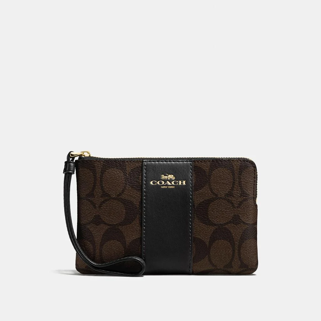 商品Coach|Coach Outlet Corner Zip Wristlet In Signature Canvas,价格¥253,第1张图片