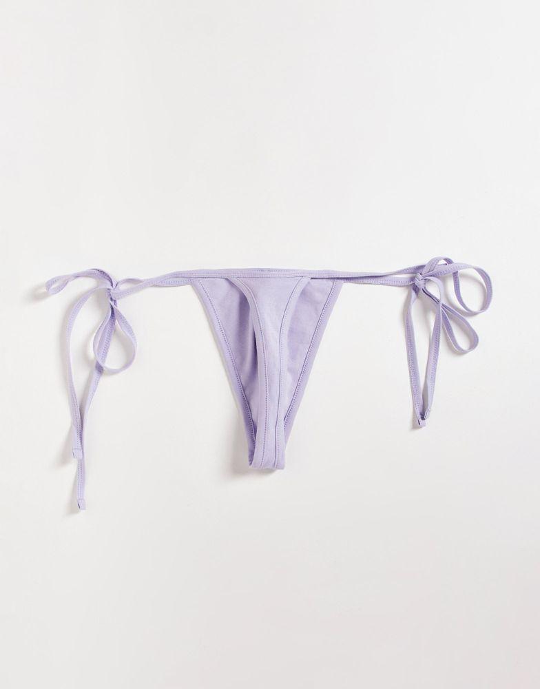 商品ASOS|ASOS DESIGN tie side thong in purple,价格¥57,第4张图片详细描述