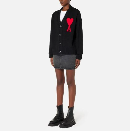 AMIPARIS 印花LOGO系扣长袖针织衫 男女同款 米白色黑色（香港仓发货） 商品