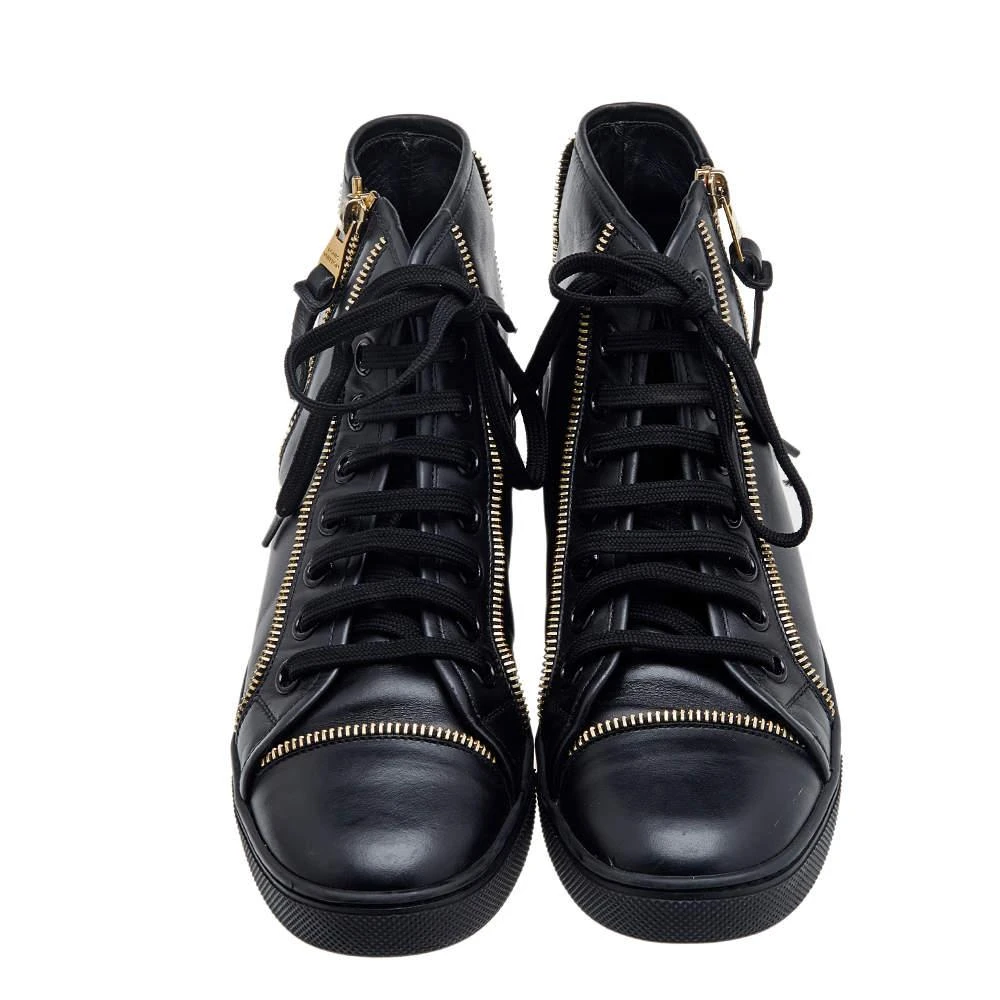 商品[二手商品] Louis Vuitton|Louis Vuitton Black Leather Zip Detail High Top Sneakers Size 36.5,价格¥3831,第3张图片详细描述