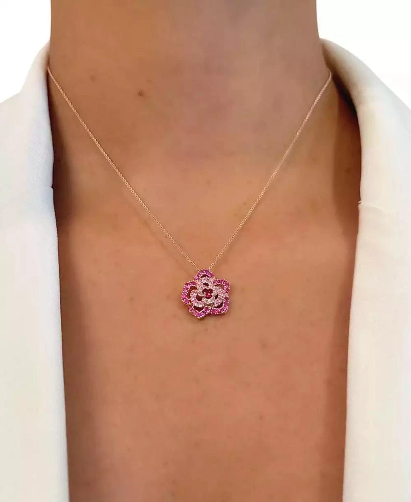 商品Le Vian|Passion Ruby (1/10 ct. t.w.) & Bubble Gum Pink Sapphire (3/4 ct.t .w.) Flower Pendant Necklace in 14k Rose Gold, 18" + 2" extender,价格¥7981,第4张图片详细描述