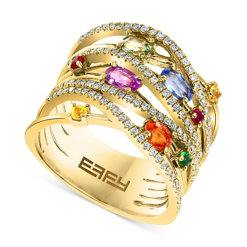 商品Effy|EFFY® Multi-Sapphire (1-1/5 ct. t.w.) & Diamond (3/8 ct. t.w.) Multirow Ring in 14k Gold,价格¥10288,第1张图片