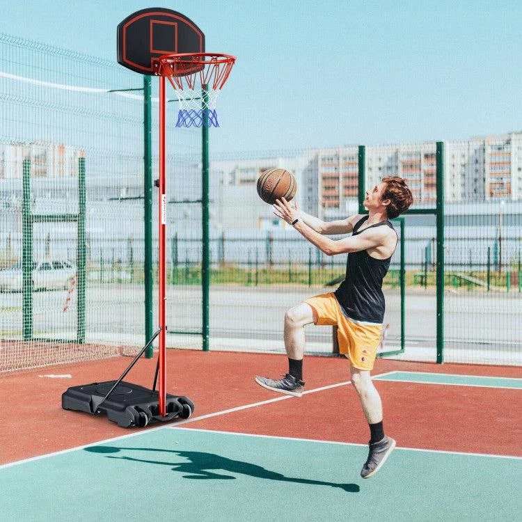 商品Hivvago|Adjustable Basketball Hoop System Stand Portable with 2 Wheels Fillable Base-Black & Red,价格¥904,第2张图片详细描述