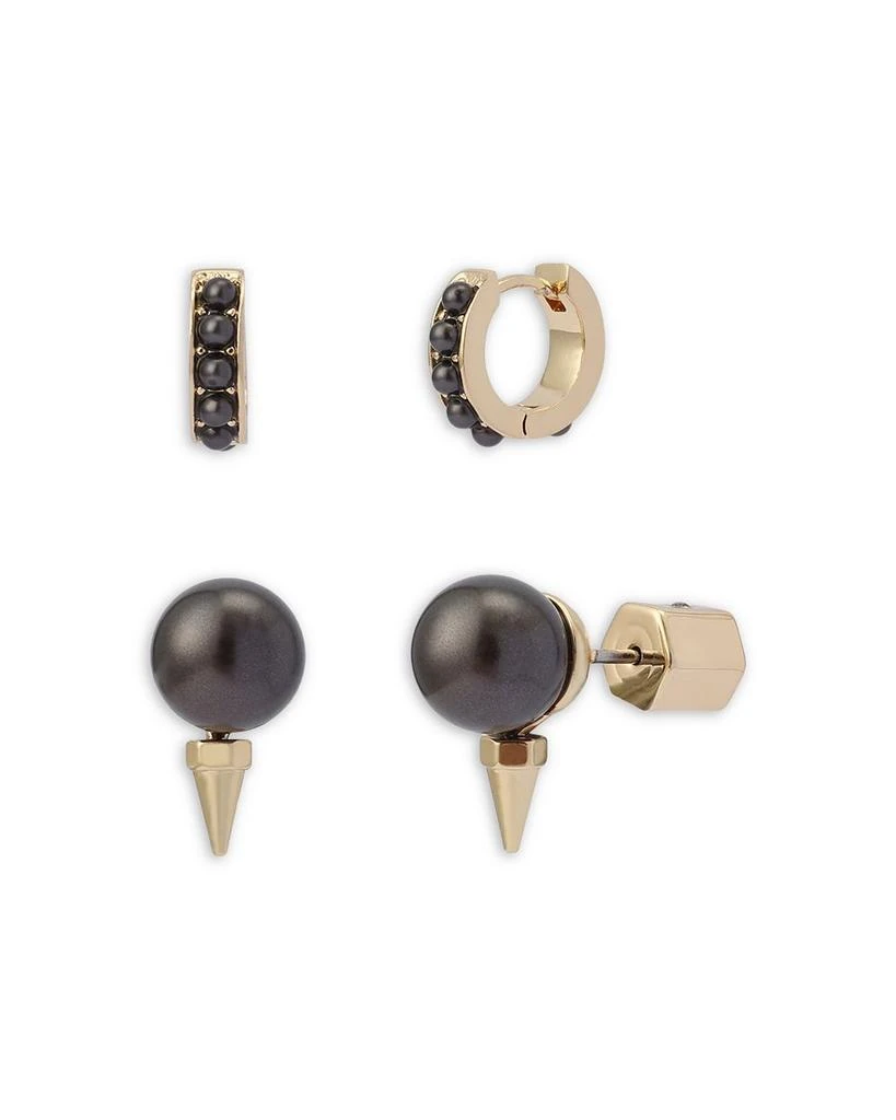 商品ALL SAINTS|Gray Imitation Pearl Spike Huggie Hoop & Stud Earrings, Set of 2,价格¥404,第1张图片