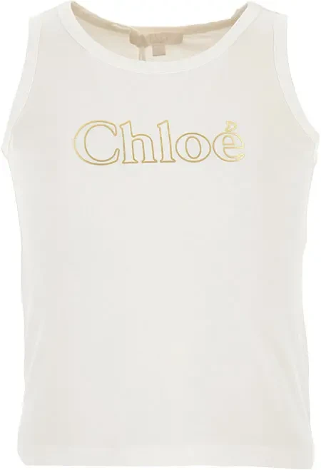 商品Chloé|CHLOE' 女童白色棉质无袖T恤 C15D37-117,价格¥454,第1张图片