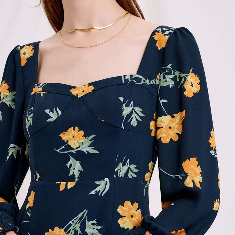Arya藏青虞美人印花法式连衣裙 | Arya Dress - Navy Floral商品第6张图片规格展示