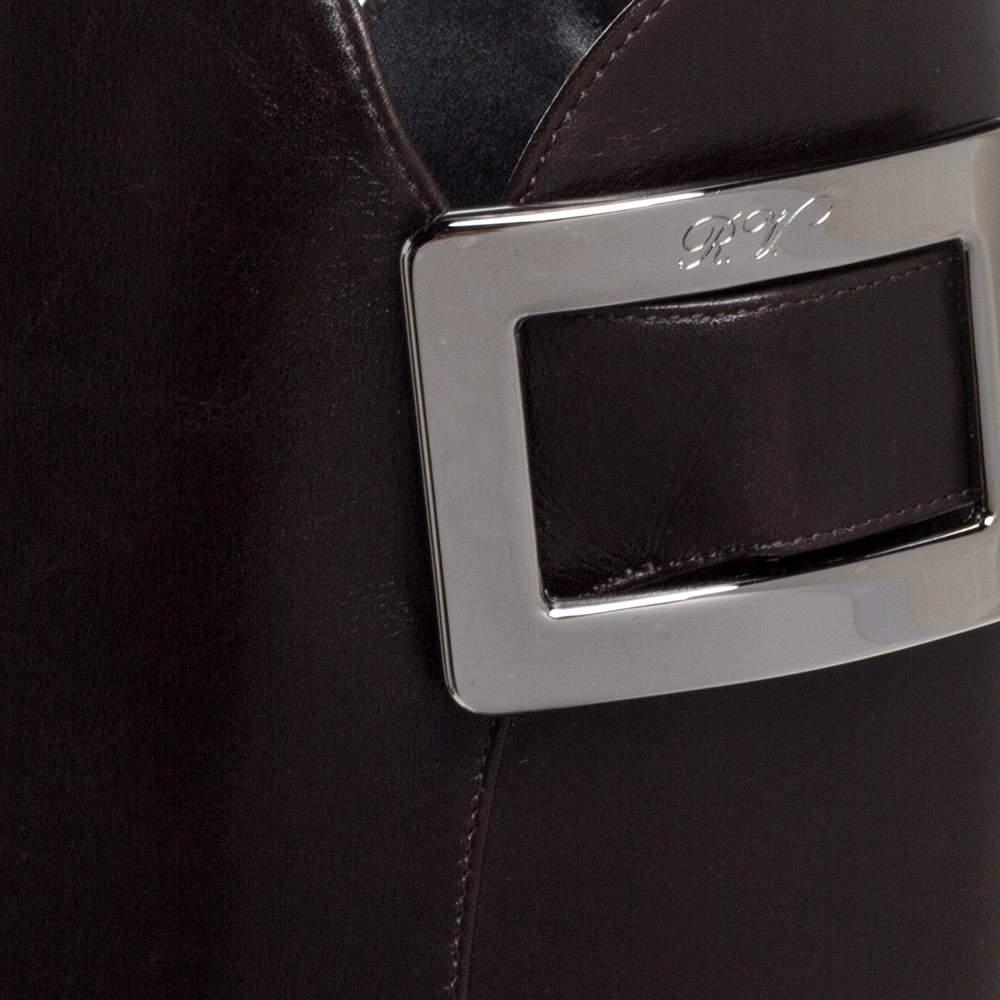 Roger Vivier Dark Brown Leather Buckle Detail Knee Length Boots Size 36.5商品第7张图片规格展示