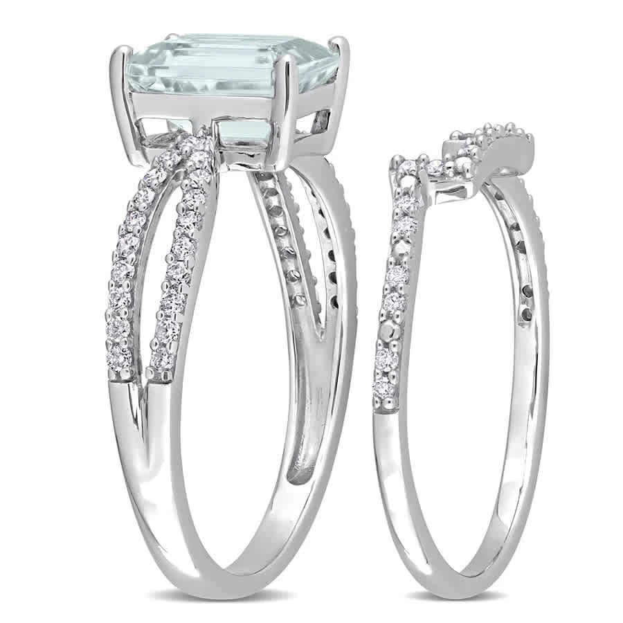商品Amour|14k White Gold 1 7/8 CT TGW Octagon Aquamarine and 1/3 CT TDW Diamond Bridal Ring Set,价格¥6471,第2张图片详细描述