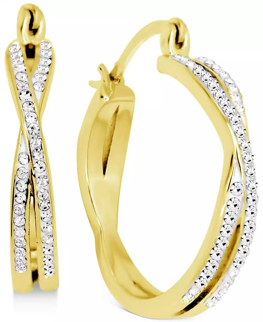 商品Essentials|Crystal Small Crossover Hoop Earrings, 0.95" in Silver Plate or Gold Plate,价格¥128,第1张图片