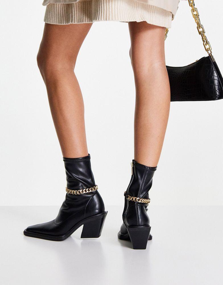 ASOS DESIGN Rally western boots with chain detail in black商品第2张图片规格展示