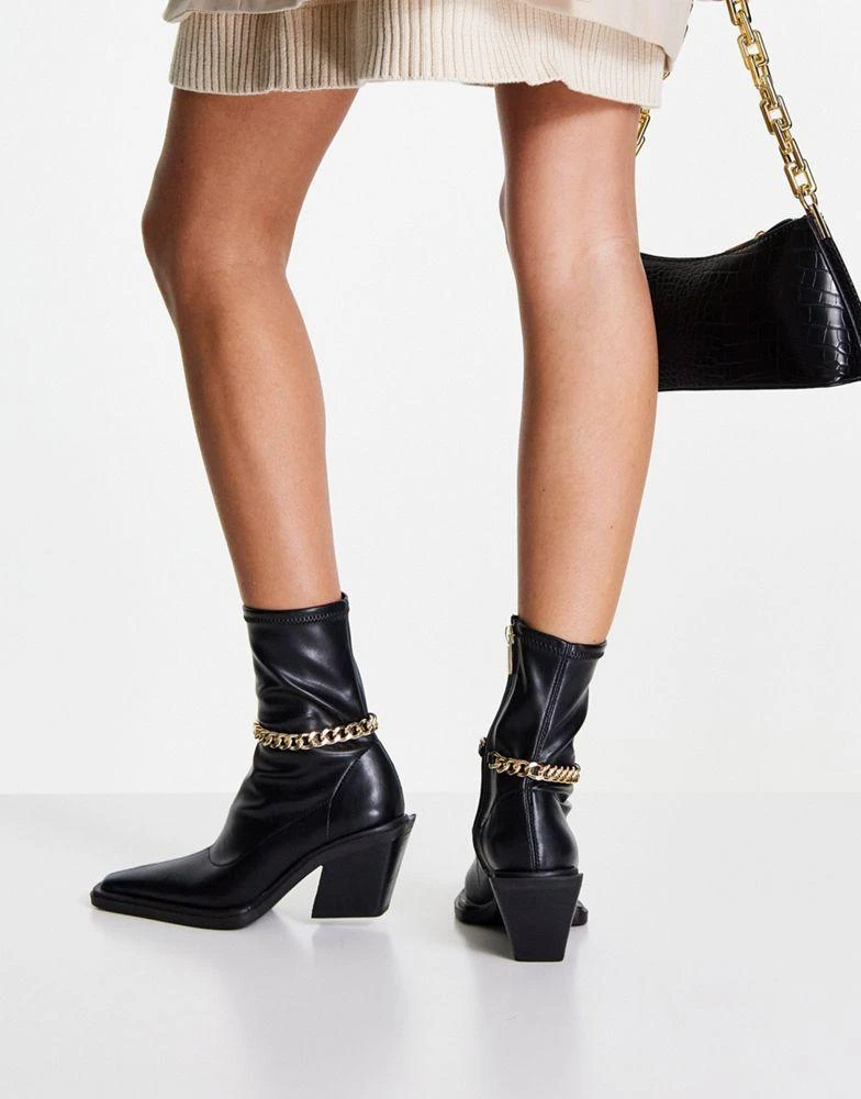 商品ASOS|ASOS DESIGN Rally western boots with chain detail in black,价格¥254,第2张图片详细描述