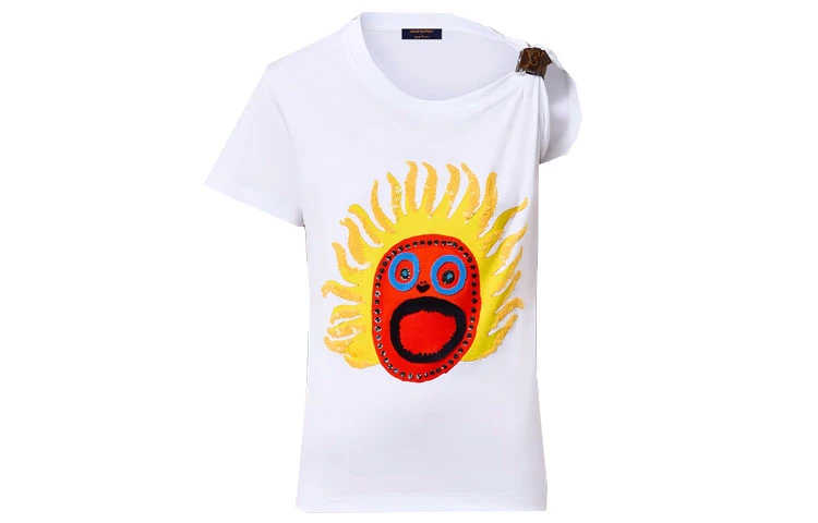 商品[国内直发] Louis Vuitton|/路易威登 x Yayoi Kusama 草间弥生 联名款 SS23 太阳徽章套头搭扣短袖T恤 女款 白色,价格¥5336,第1张图片