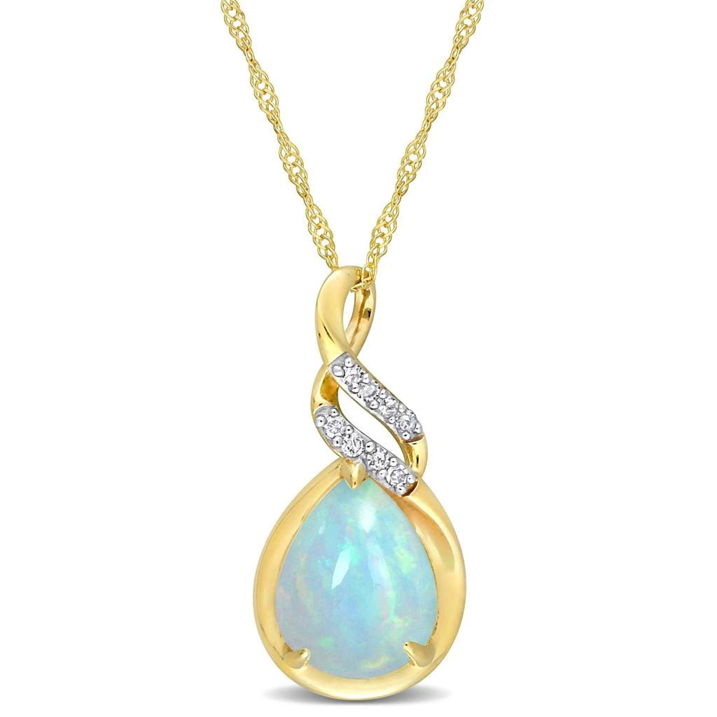 商品Mimi & Max|1 1/5 CT TGW Ethiopian Blue Opal and Diamond Accent Twist Pendant with Chain in 10K Yellow Gold,价格¥1373,第1张图片