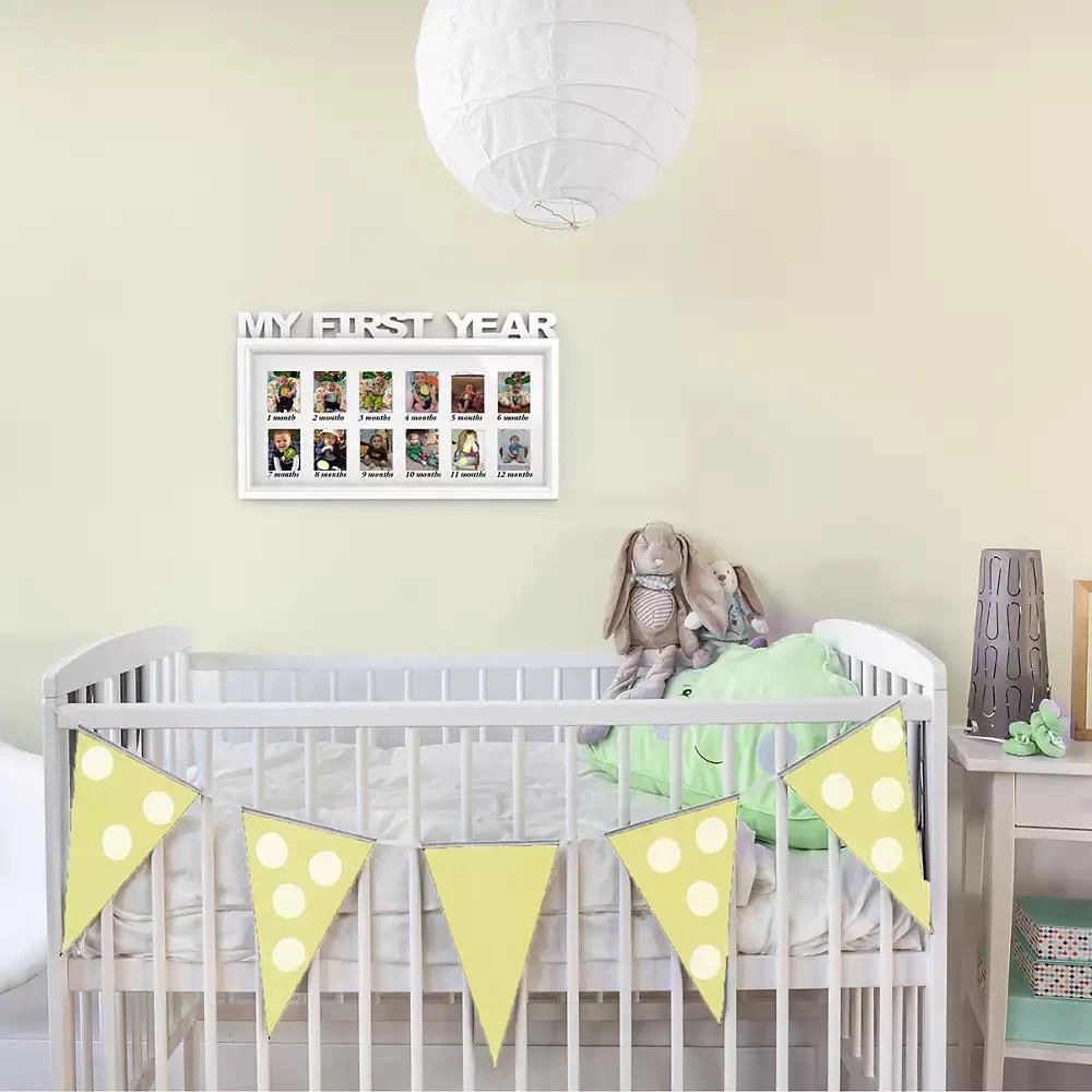 商品Trademark Global|My First Year Collage Baby Picture Frame with 8 Openings by Lavish Home, White, 11" x 18.6" x 0.75",价格¥168,第2张图片详细描述