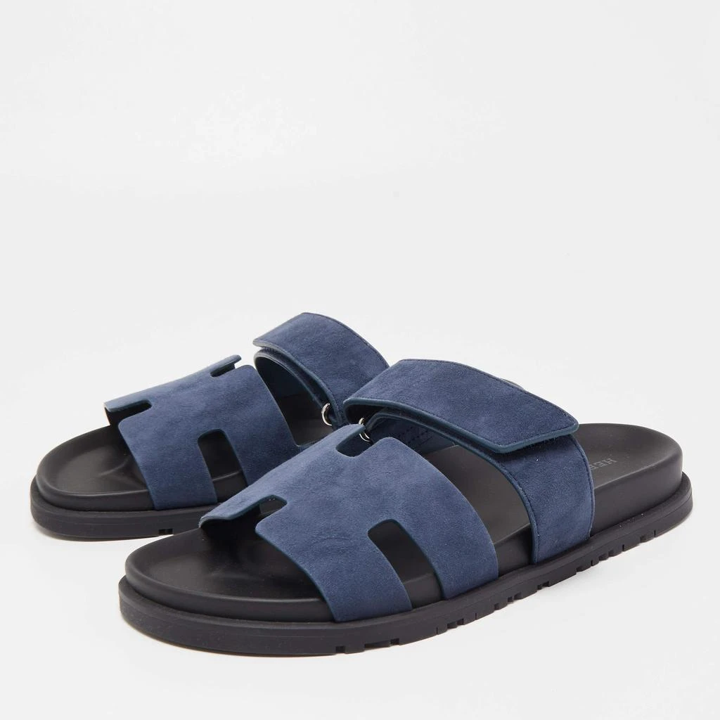 商品Hermes|Hermes Blue/Black Suede Chypre Slide Flats Size 40,价格¥10070,第2张图片详细描述