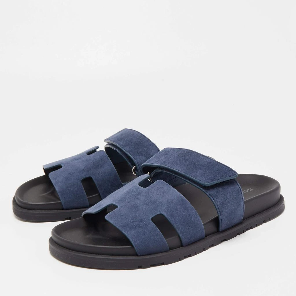 商品Hermes|Hermes Blue/Black Suede Chypre Slide Flats Size 40,价格¥9789,第2张图片详细描述