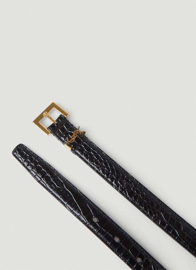 商品Yves Saint Laurent|Logo Plaque Fastening Belt in Black,价格¥3450,第4张图片详细描述