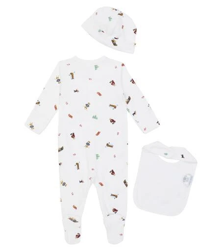 商品Ralph Lauren|Polo Bear刺绣婴儿棉质连身衣、帽子和围兜套装,价格¥603,第2张图片详细描述