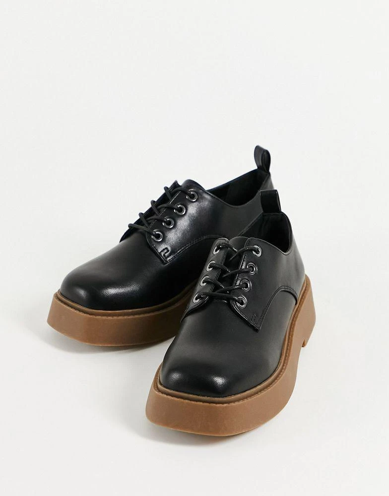 商品ASOS|ASOS DESIGN Martial chunky lace up flat shoes in black,价格¥177,第1张图片