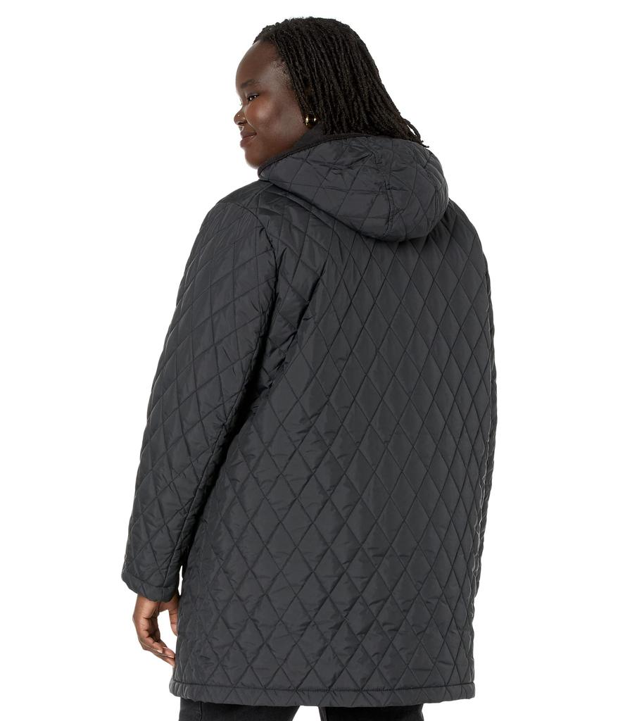 Plus Size 3/4 Hooded Single Breasted Quilt Coat with Chest Patch商品第2张图片规格展示