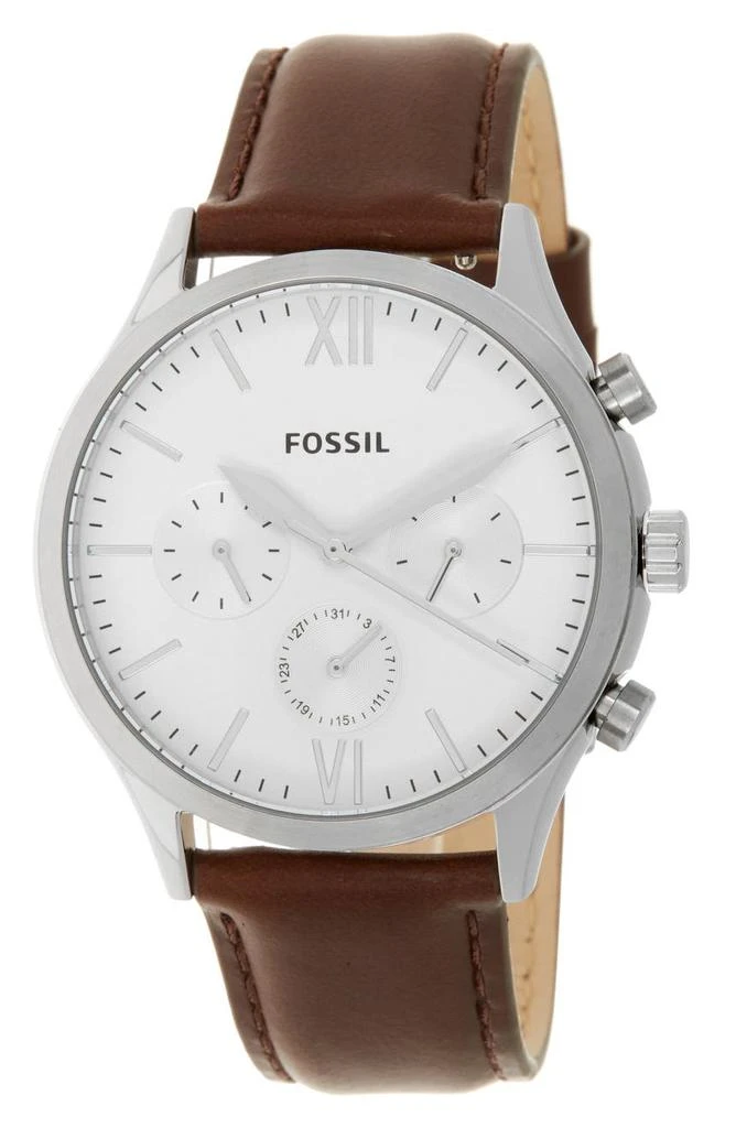 商品Fossil|Men's Fenmore Midsized Multifunction Leather Strap Watch, 44mm,价格¥450,第1张图片