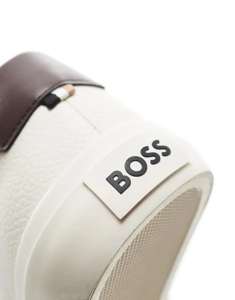 商品BOSS by Hugo Boss|BOSS aiden plimsoll trainers in white and brown,价格¥1001,第5张图片详细描述