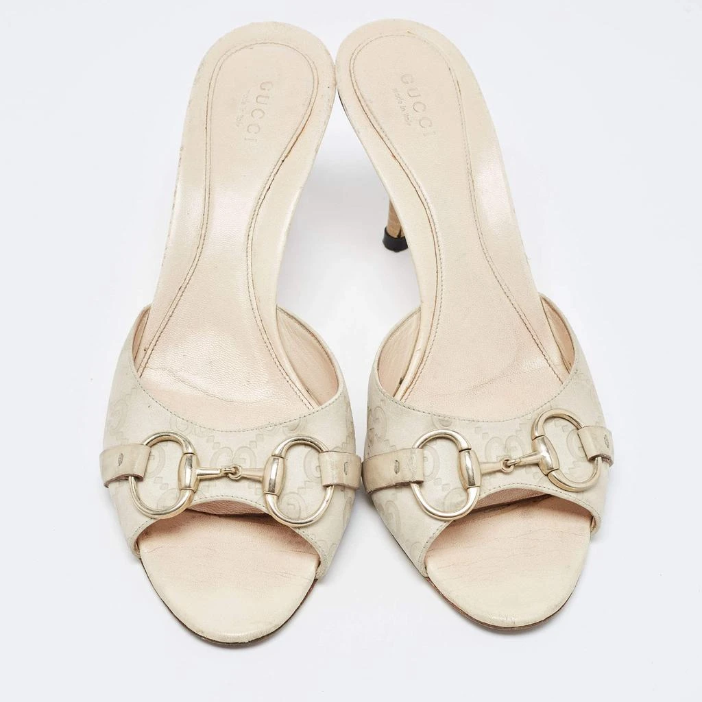 商品[二手商品] Gucci|Gucci Cream Leather Hollywood Horsebit Slides Size 38.5,价格¥1586,第3张图片详细描述